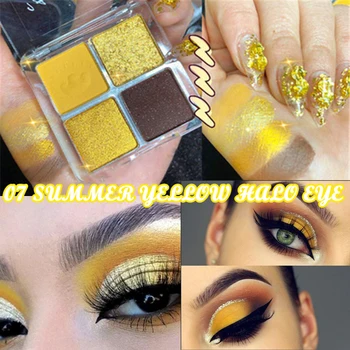 

4 Colors Summer Yellow Halo Eye Shadow Palette Sombra Shimmer Pastel Glitter colorful Neon Eyeshadow Palette Makeup Pallete