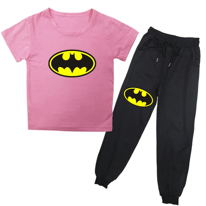 Детская одежда с суперменом и Бэтменом; коллекция года; летние комплекты из футболки с короткими рукавами и штанов для мальчиков и девочек; комплекты одежды для малышей