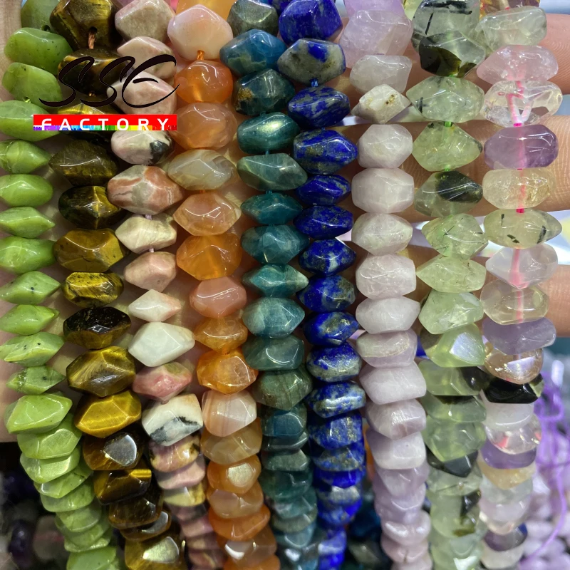 Natural Canada Jades Quartz Apatite Rutilate Rhodonite Stone Beads Faceted Loose Beads for Jewelry Making DIY Bracelet 6x11mm
