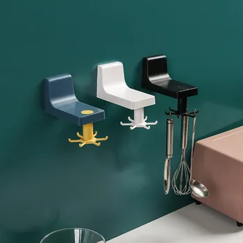 

Kitchen Rotating Hook Wall-Mounted Hole-Free Truner Frame Spoon Shovel Rack Kitchenware Storage Rack