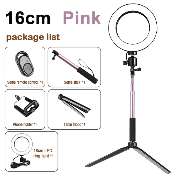16CM PK Зеркало светодиодный Selfie кольцо света студийная фотография фотоосвещение заполняющий легкий штатив для мобильного телефона живой макияж 160 мм/260 мм опционально - Цвет: 16CM PK