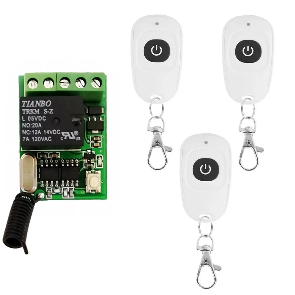 1Receiver3Remote Кнопка ВКЛ./ВЫКЛ., пульт дистанционного управления, переключатель 5 В, 6 в, 9 В, 12 В, пульт дистанционного управления, кнопочный радиочастотный беспроводной переключатель, 315 433, умный дом, сигнализация - Цвет: 1Receiver3Remote