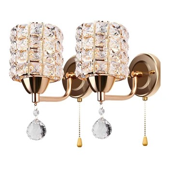 

2Pcs Modern Wall Lamp Crystal Pendant Wall Lamp Bedroom Aisle Living Room Wall Lamp with Pendant and Pull Switch E14 Socket