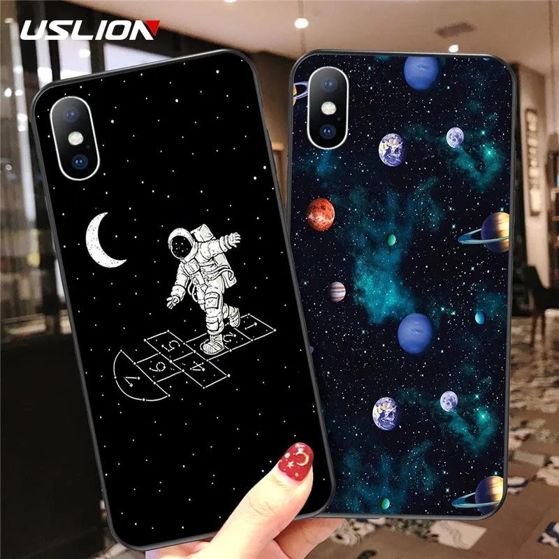 USLION Cartoon Funny Space Phone Case For iPhone 11 Pro Max Xs XS XR X Soft TPU Anti-fall Cover 6 6s 7 8 Plus |