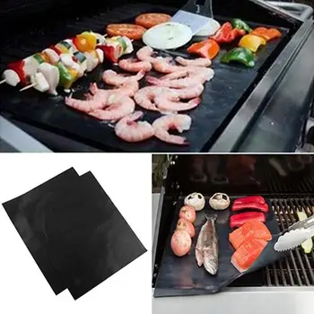 

Black Reusable Non-Stick Surface Reusable Portable BBQ Grill Mat/Cooking Clamp Outdoor Picnic Kitchen Tool BBQ Tools