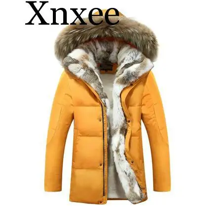 5XL белая куртка женская зимняя гусиное перо пальто Длинная парка из меха енота теплый кролик размера плюс верхняя одежда