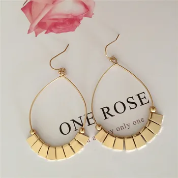 

Bohemia Gold Color Plating Flat Sqaure Through Circle Drop Earrings For Women Daily Vintage Trendy Gorgeous Jewelry Accessory