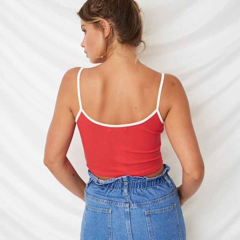 Red White Round Collar Letter Embroidery Sexy Sleeveless Backless Cropped Fashion Sunmmer Women's Tank Top