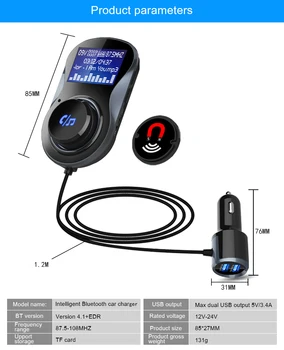 

BT Hands-Free Car Charger BC30 Wireless Bluetooth MP3 Player Radio Transmitter FM Fast USB Charger AUX LCD Display