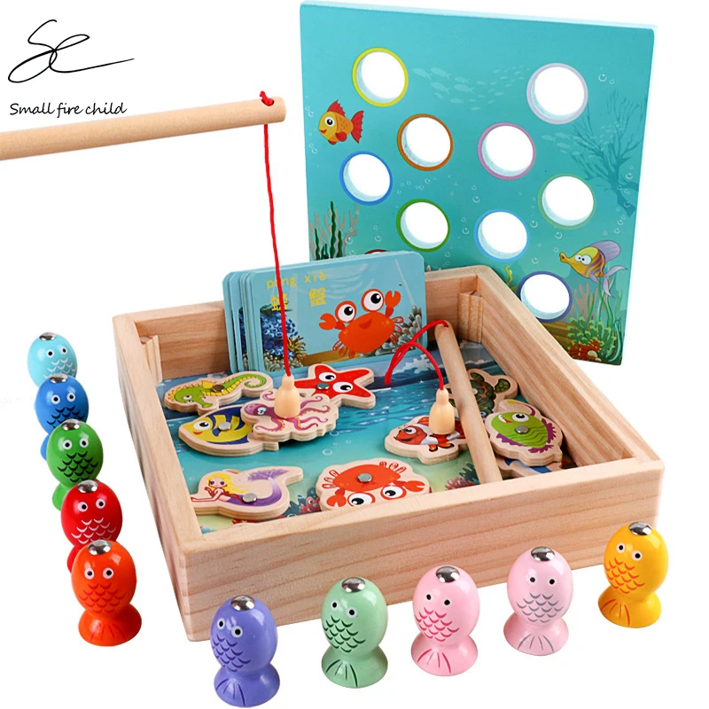 Tanie Drewniane zabawki dla dzieci gry magnetyczne zabawka do wyławiania gry dla dzieci 3D ryby dla dzieci zabawki edukacyjne dla dzieci Outdoor Funny Boys Girl Gifts