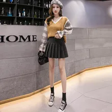 Женская плиссированная юбка миди повседневная юбка в складку Эластичная Высокая талия короткая юбка шерстяная юбка falda plisada mujer# G3