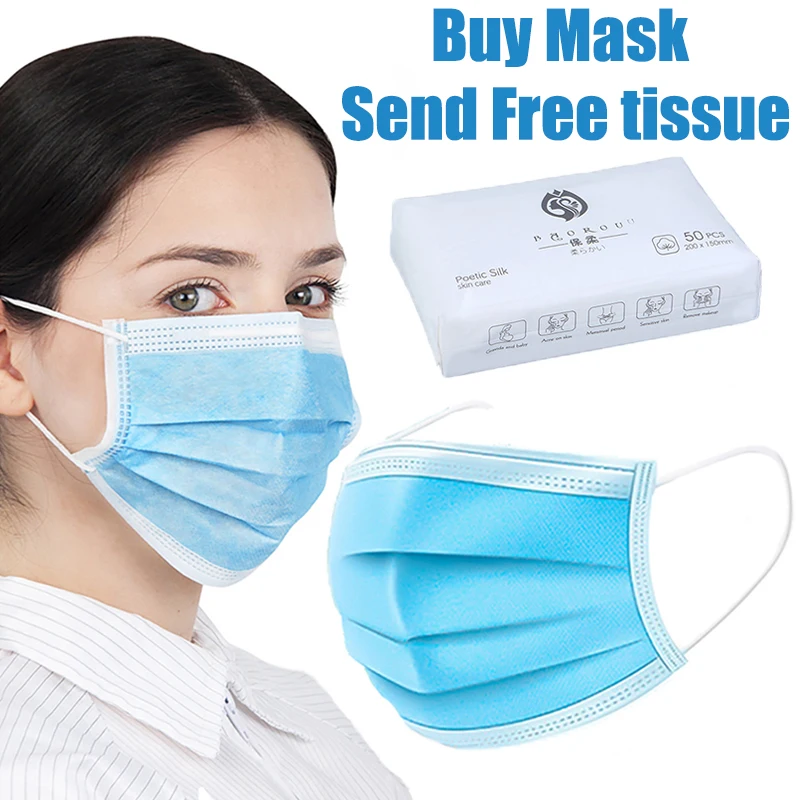 

10/50 pcs Woman face mouth Mask Men Disposable Protective 3 Layers mask Cover Filter Dustproof Earloop Non Woven Anti fog Masks