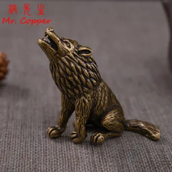 

Antique Copper Wolf Miniatures Figurines Tea Tray Accessories Home Decor Retro Brass Animal Tea Cover Decorations Small Ornament