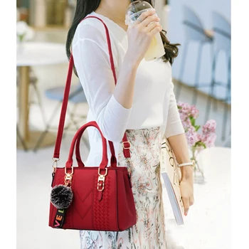 

Embroidery Messenger Shoulder PU Leather Handbag Designer Sac a Main Lady Hairball Purse High Quality Tote Top-handle Female Bag