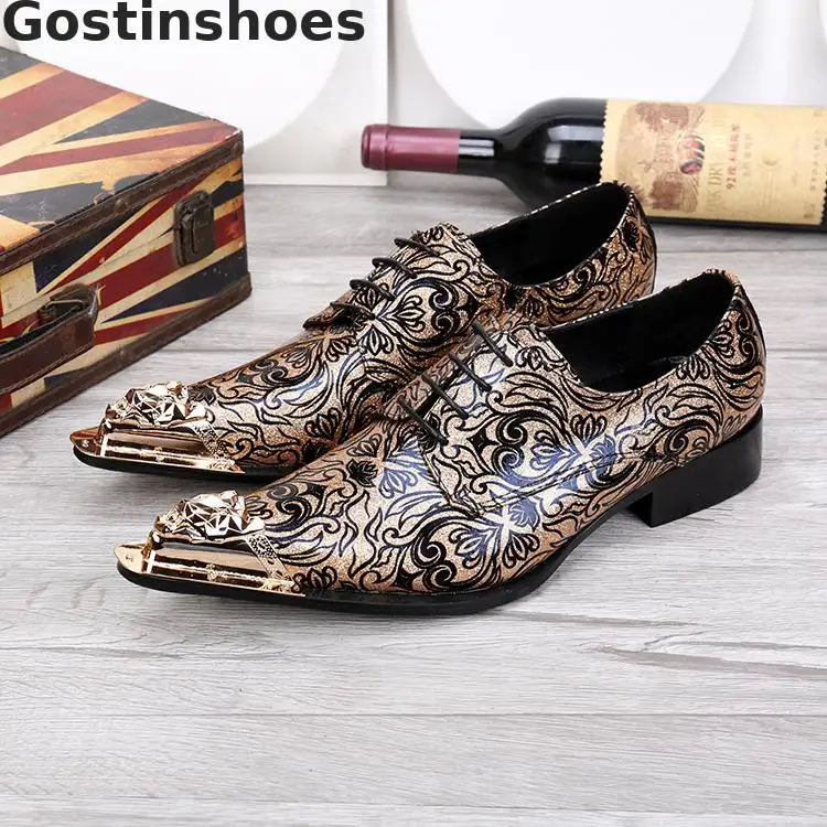 

Fashion Men Shoes Genuine Leather Printed Men Oxfords Lace-up Pointed Iron-tipped Luxury Leather Shoes Men Casual Business Shoes