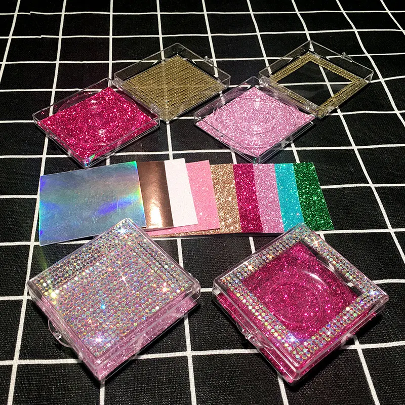 NEW 10pcs Glitter square Lash Cases For 3d Mink Eyelashes Eyelash