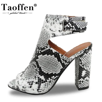 

TAOFFEN Women Pumps Leather Square Heel Shoes Women Snakeskin Pattern Fashion Ankle Strap Party Female Footwear Size 34-43