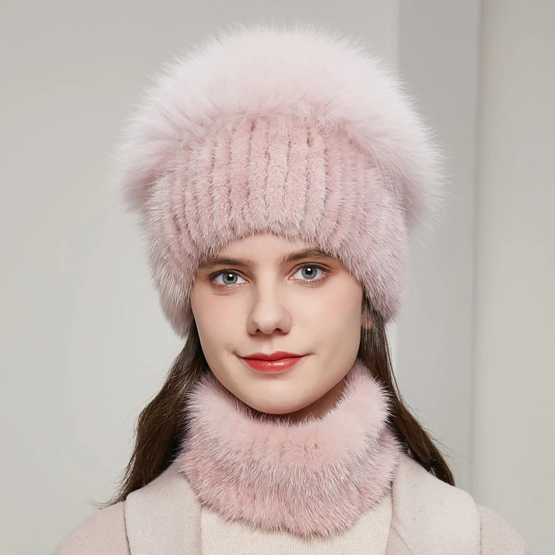 

Women's new winter fur hats real mink fur Caps and silver fox fur hats high quality fashion ear protection caps 20HY-08