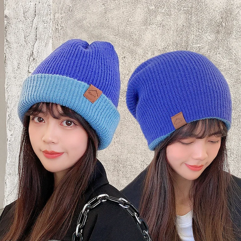 

HanXi Winter Hats For Men Women Knitted Beanie Double Sided Couple Cap Lady Knitted Chapeau Female Bonnet шапка женская зима