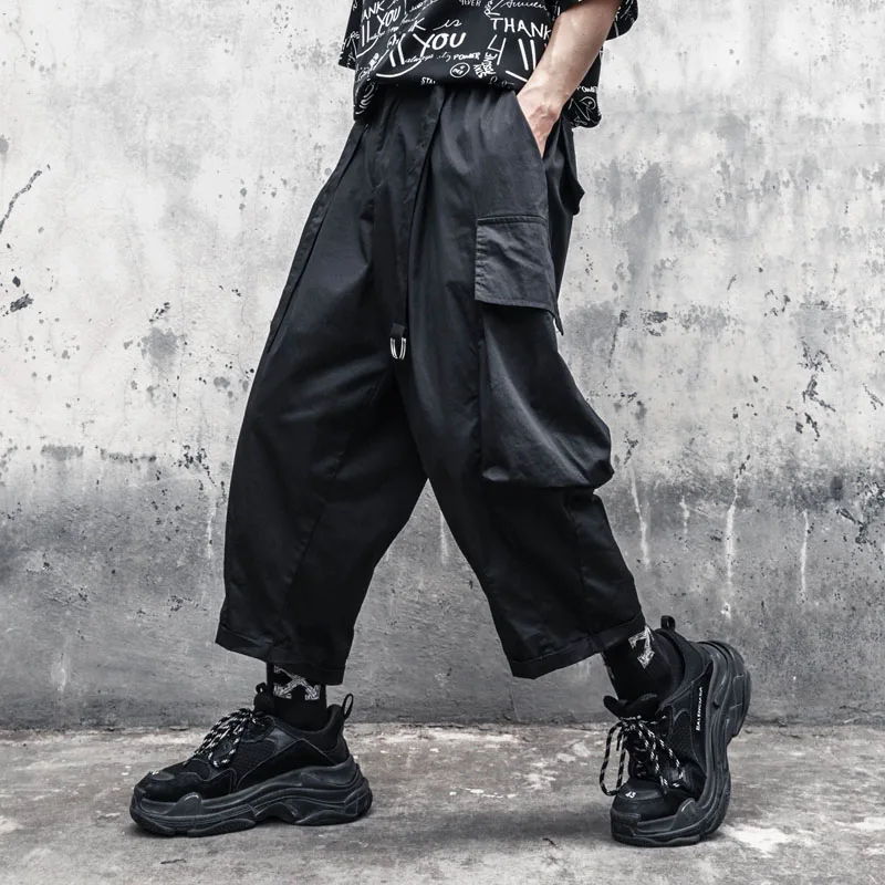 

Брюки мужские с широкими штанинами, демисезонные рабочие штаны с большими карманами и декоративными лентами, для молодежи, отдыха, большие размеры, девять