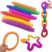 Tubes sensoriels longs pour enfants autisme, jouets anti Stress éducatifs pliants arc en ciel, paquet de jouets Fidget à presser
