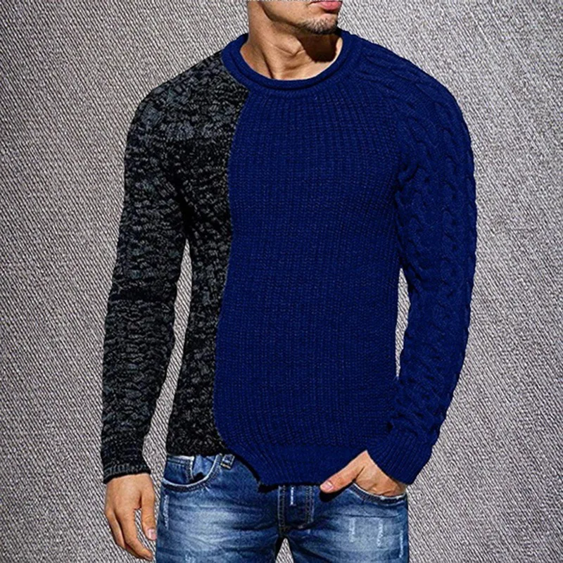 MoneRffi, мужской свитер в стиле пэчворк, осенняя уличная одежда, повседневные мужские пуловеры с длинным рукавом и круглым вырезом, вязаные одноцветные тонкие свитера, зимние