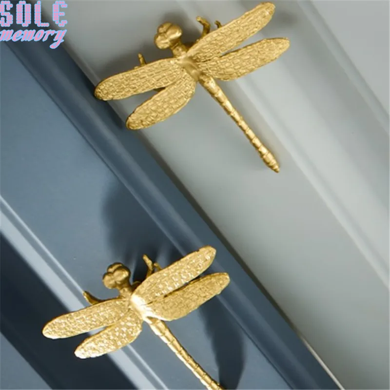 

Luxury Brass Dragonfly butterfly Door Handle Cupboard Drawer Pull Kitchen Cabinet Wardrobe knobs Kids Room Hardware