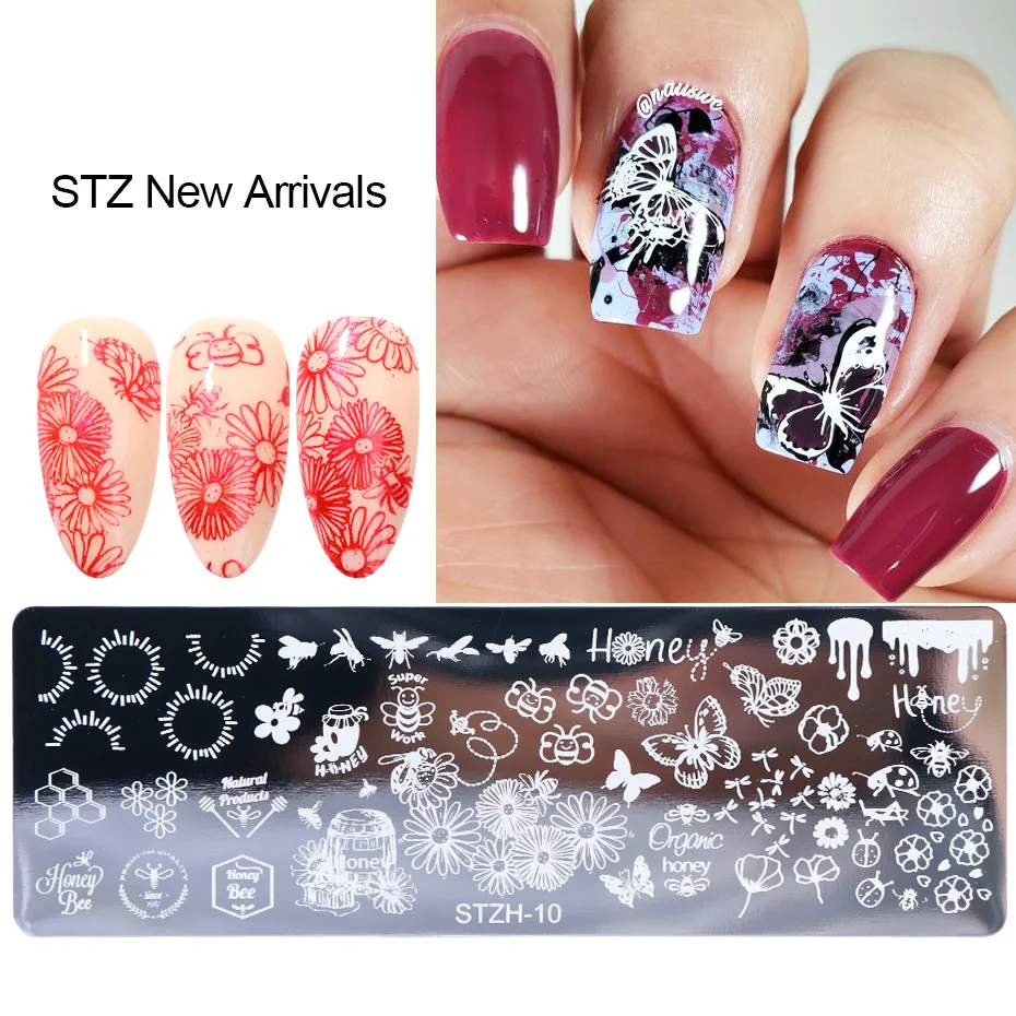 1pcs Nail Art Stamps Nail Stamping Plates Templates Letters Butterfly Leaves Cats Stars Gel Polish Manicure Stencils TRSTZH01-12