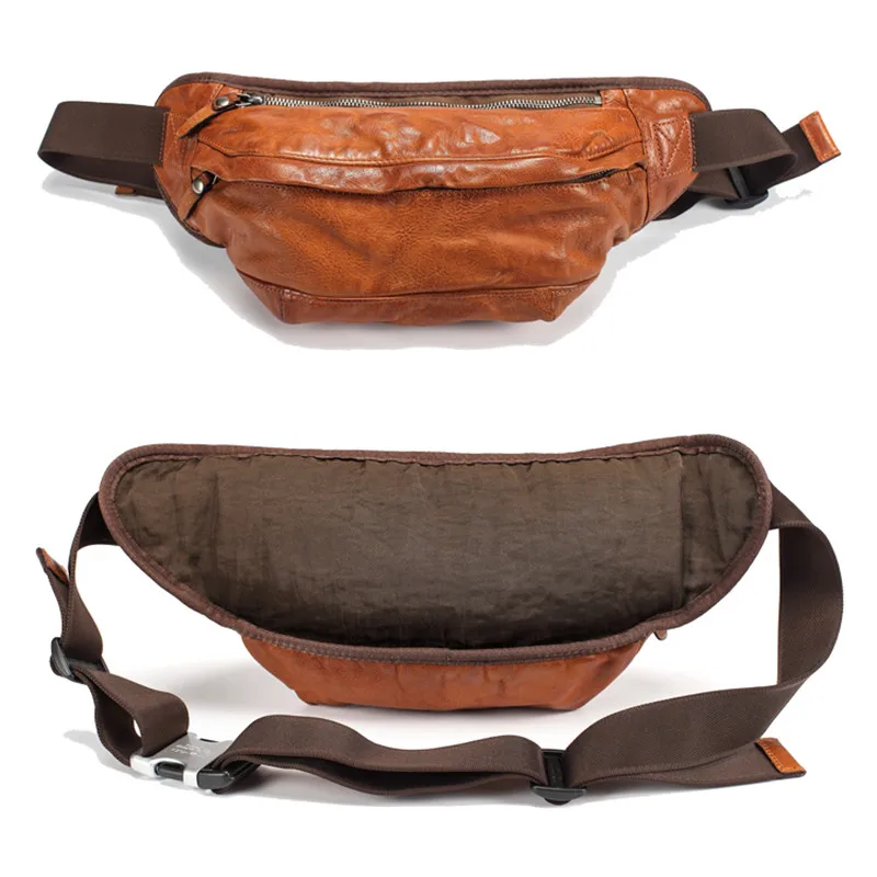 PNDME personality trend high quality genuine leather men's chest bag  vintage soft cowhide luxury teens waist pack messenger bag