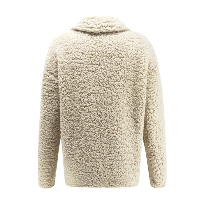 Chaquetas mujer, новинка, Женский флисовый кардиган, теплая куртка, куртка женская, топ с отворотом, длинный рукав, одноцветная куртка на пуговицах