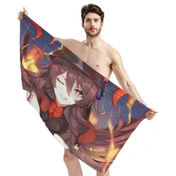 Hutao Genshin Impact Bathing Towels Kawaii Anime Bathroom Textile for Teenager Summer Quick Dry Swimming Beach Cover Towel