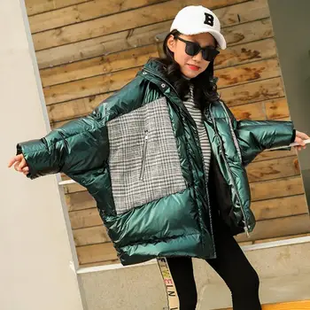 

6T-14T Plus size Fashion Glossy children Down coats thicker warm Spliced hooded Bat type parkas modis kids winter jackets Y2416