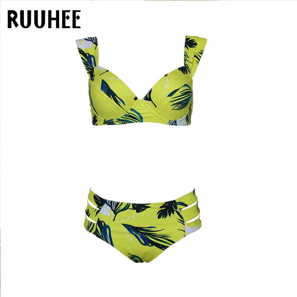 RUUHEE, Цветочный бикини, купальник для женщин, купальник, сексуальный бикини, набор, купальный костюм с пуш-ап, пляжная одежда, открытая бикини, Feminino