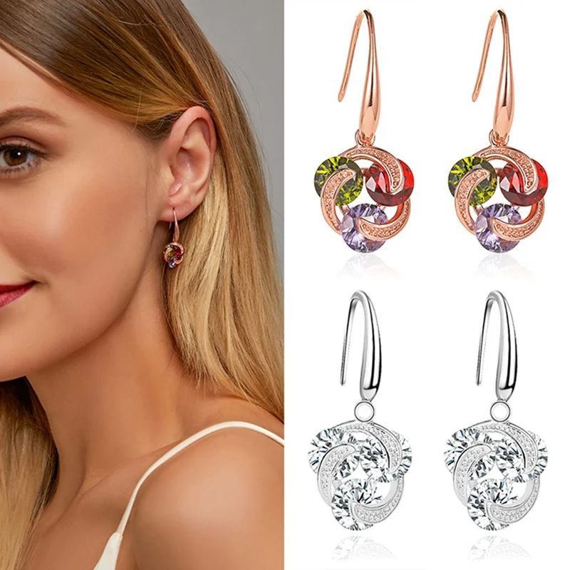 Womens Stud Earrings Luxury Rose Gold Color Earrings Flash CZ Zircon