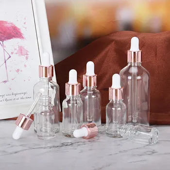

5-100ML Tubes Transparent Dropper Glass Aromatherapy Liquid for Essential Massage Oil Pipette Refillable Bottles Rose Gold Cover