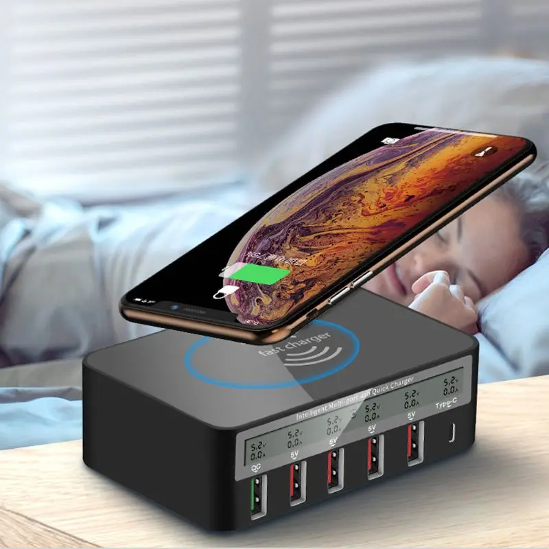 Универсальное беспроводное зарядное устройство 7 в 1 типа C Qi 5x USB QC 3 0 Быстрая