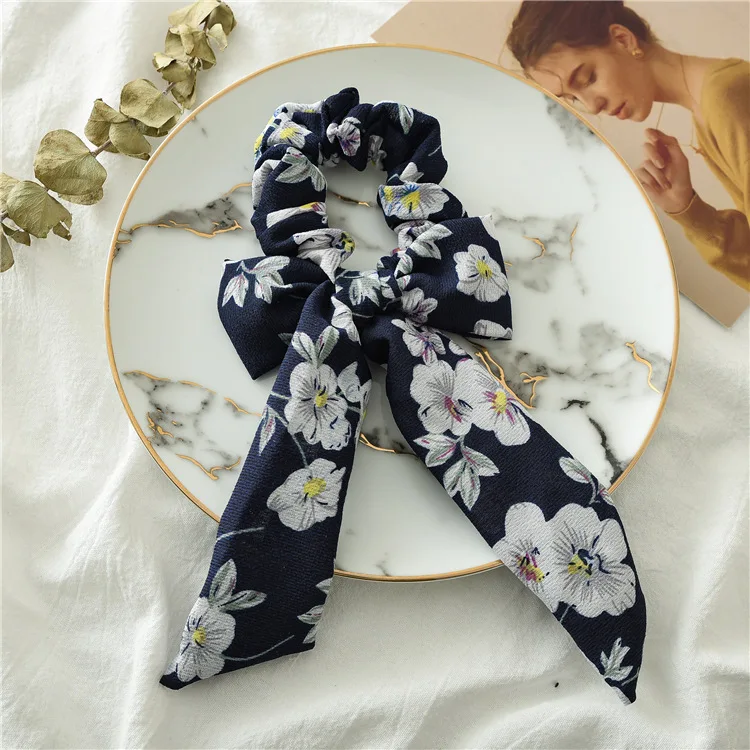 Bow Streamers Hair Ring Fashion Ribbon Girl Hair Bands Scrunchies Horsetail Tie Solid Headwear Hair Accessories - Цвет: F299G