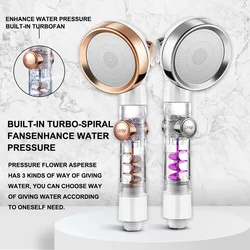 3 Modes Shower Head Bathroom Shower Bath Accessories Water Saving Adjustable High-Pressure Nozzle With Fan Bathroom Accessory
