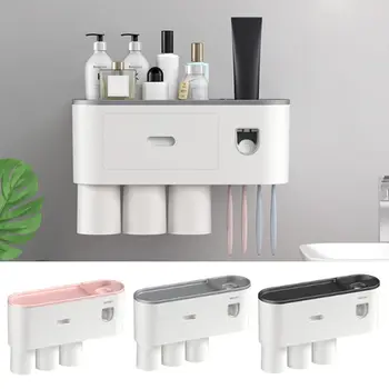 

Toothbrush Holder Automatic Toothpaste Squeezer Wall-mounted Toothbrushing Set Storage Rack Bathroom Accessories^