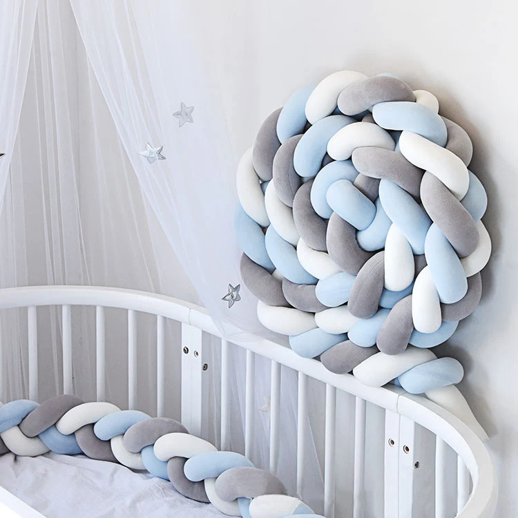 3M Baby Handmade Nodic Knot Newborn Bumper Long Knotted Braid Pillow Baby Bed Bumper In The Crib Infant Room Decor - Цвет: BlueGray-L