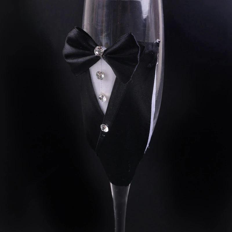ABUI-Creative Gift Bridal and Groom Lace Dress Champagne Flutes Wedding Glasses Set Cup Toasting Goblet Wedding Home Hotel Decor
