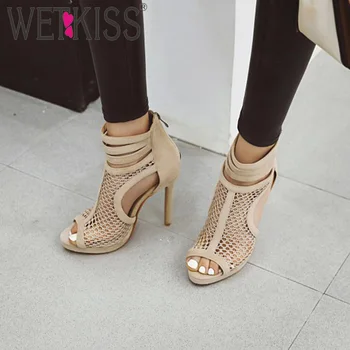 

WETKISS Women's Sandals Stiletto Gladiator Platform Mesh High Heels Sandals Peep toe Summer Shoes Big Size