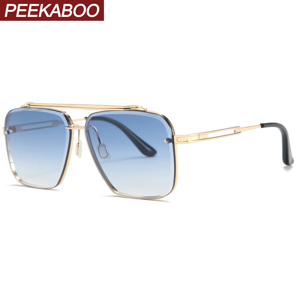 Peekaboo синие Квадратные Солнцезащитные очки металлические золотые 2021uv400 женские