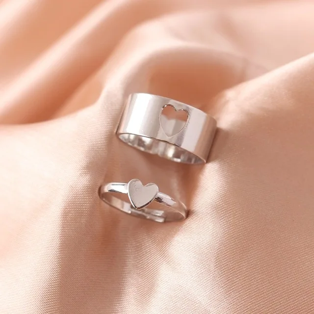 2Pcs Heart Magnet Couple Rings Punk Cuban Chain Charm Paired Rings For Lp Lovers Friend Adjustable Jewelry Party Gift Trend New Style 21