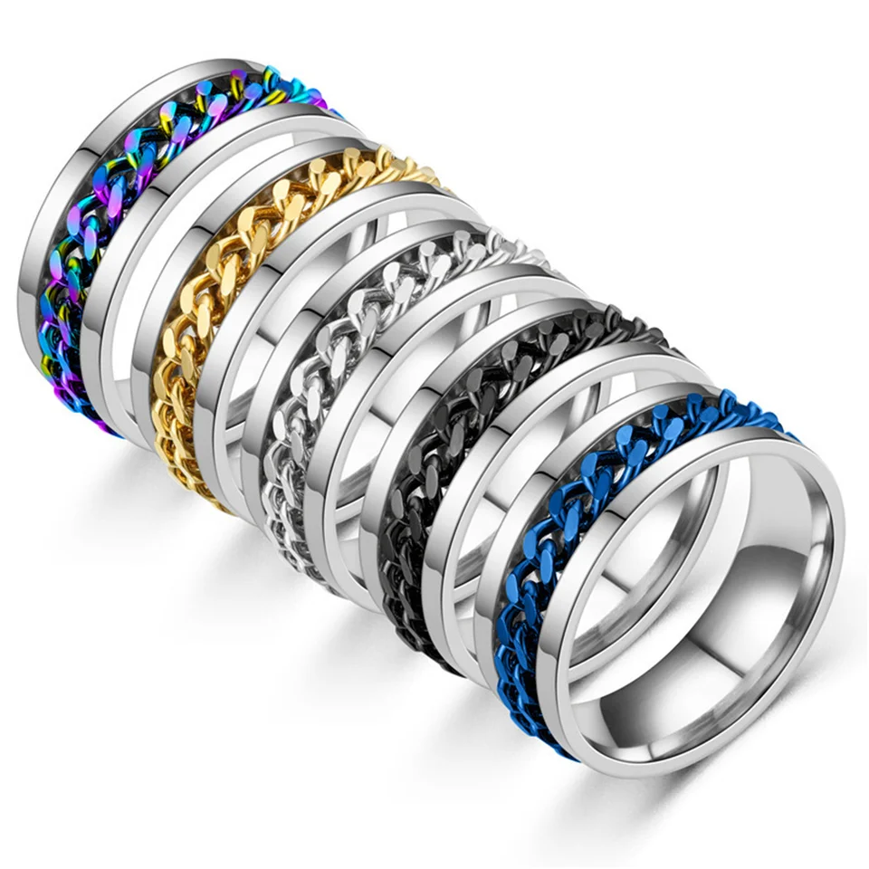 AMZCOM Spinner Ring Men, Anello Spinner per Donna Uomo in Acciaio Inox, Girevole Anello con Confezione Regalo, Anelli rotanti per Adolescenti con ansia, Alleviare Lo Stress Giocattoli per Le Dita (6