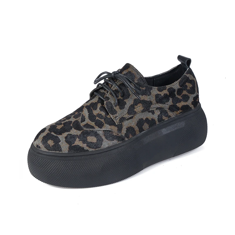 [DEAT] Round Toe Bandage Horsehair Casual Leopard Print Single Shoes Wedges Heels Shoes Women New Spring Autumn Tide 10D899
