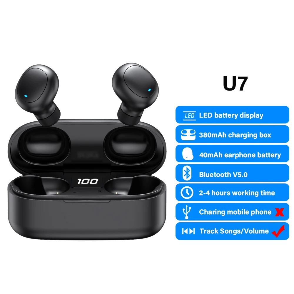 U7 tws headsets DACOM оригинальные U7 TWS настоящие Беспроводные наушники беспроводные Auriculares Bluetooth 5,0 наушники с светодиодный дисплеем для телефона - Цвет: U7 tws headsets