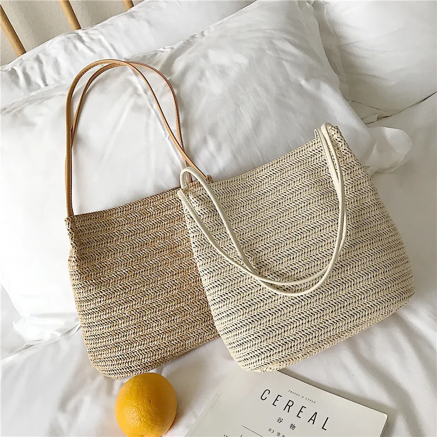 

2018 South Korea Versatile WOMEN'S Bag Casual Grass Woven Shoulder Bucket Bag INS Summer New Style Versatile Handbag