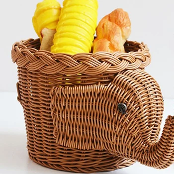 

LBER Creative Storage Basket Animal Shape Rattan Waterproof Desktop Snack Fruit Bread Storage Basket