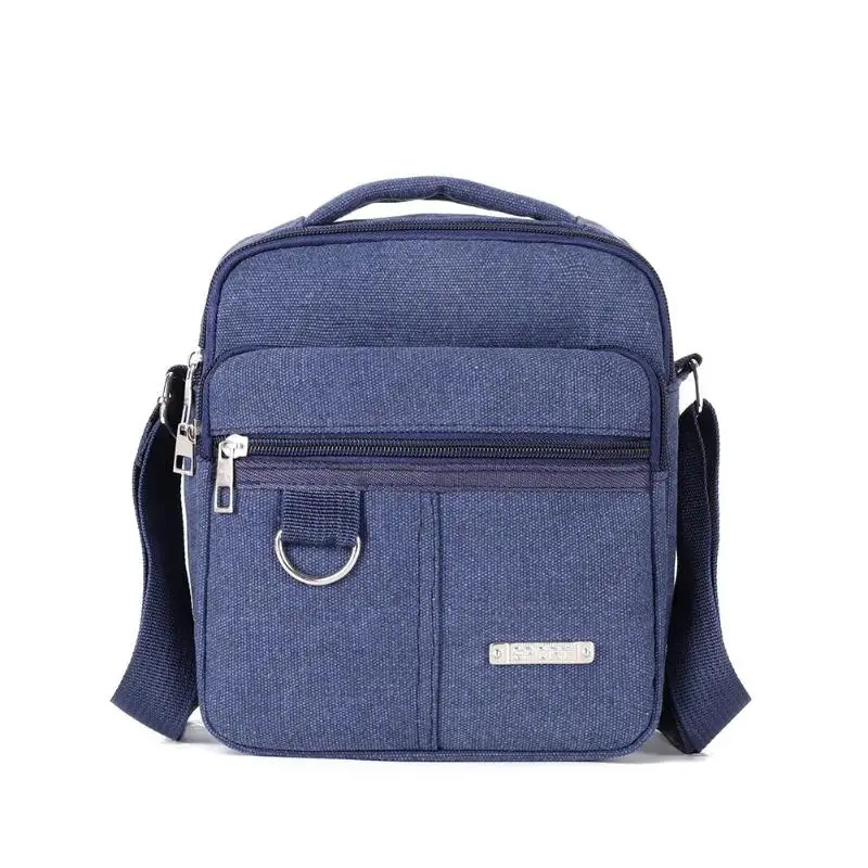Мужские сумки, дорожная Холщовая Сумка, многофункциональные сумки-мессенджеры, одноцветная сумка на молнии с ручкой, холщовая мужская повседневная сумка через плечо - Цвет: Blue